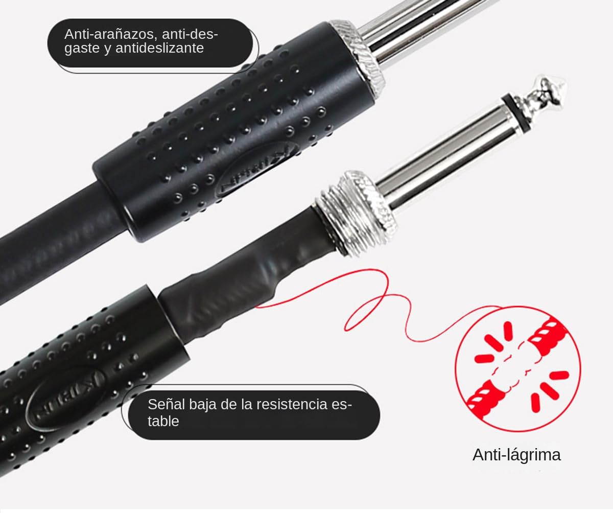 Cable Mono Jack 6.35 mm Premium, Carcasa de Aleación de Zinc Negro, Trenzado de Nailon Resistente a Interferencias para Guitarra Eléctrica, Bajo, Teclado, Mezclador, Altavoz (6M)