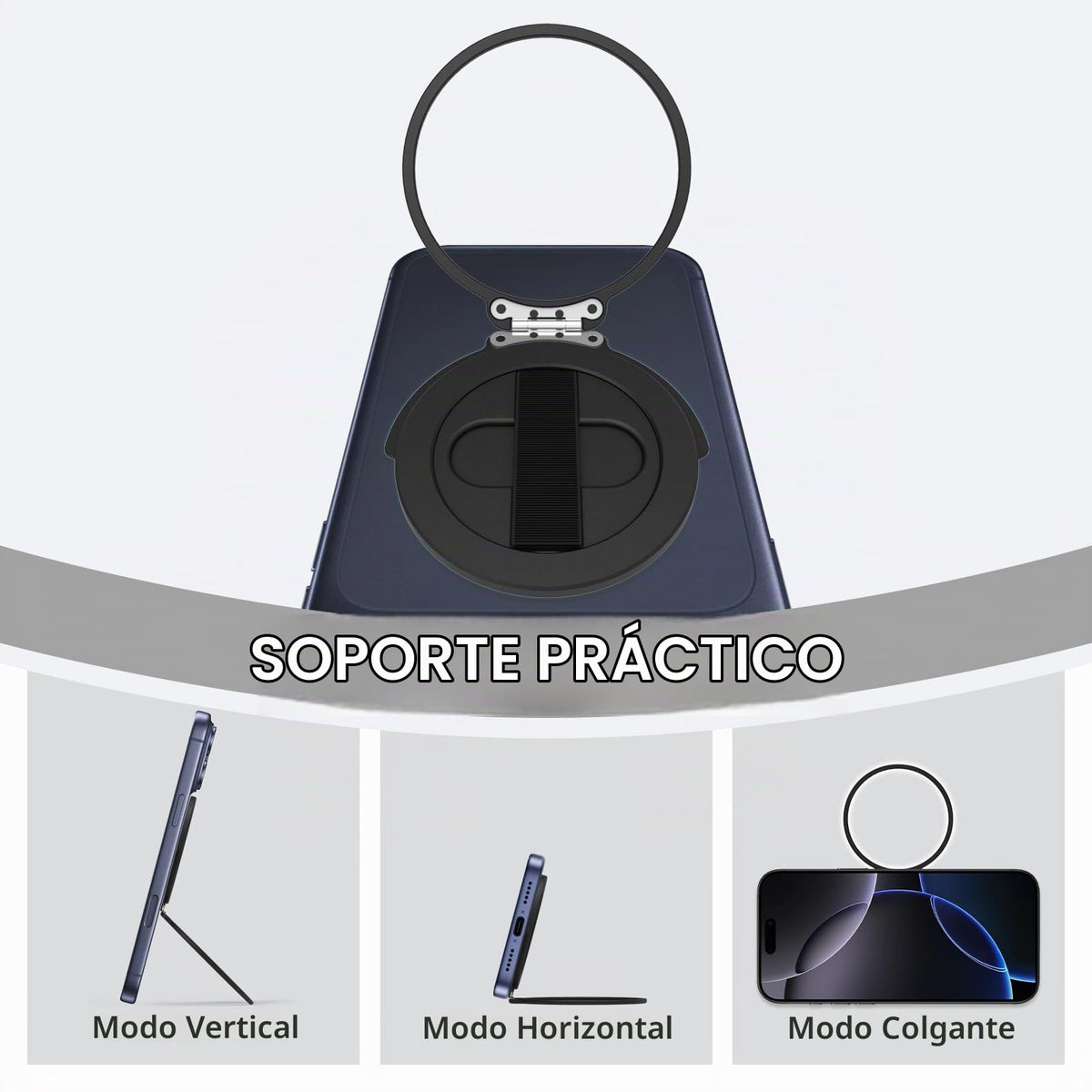 Soporte Magnético Gornergrat Grat 4 Plata con Lazo de Correa Giratorio Compatible con iPhone 17 Pro Max para Teléfono