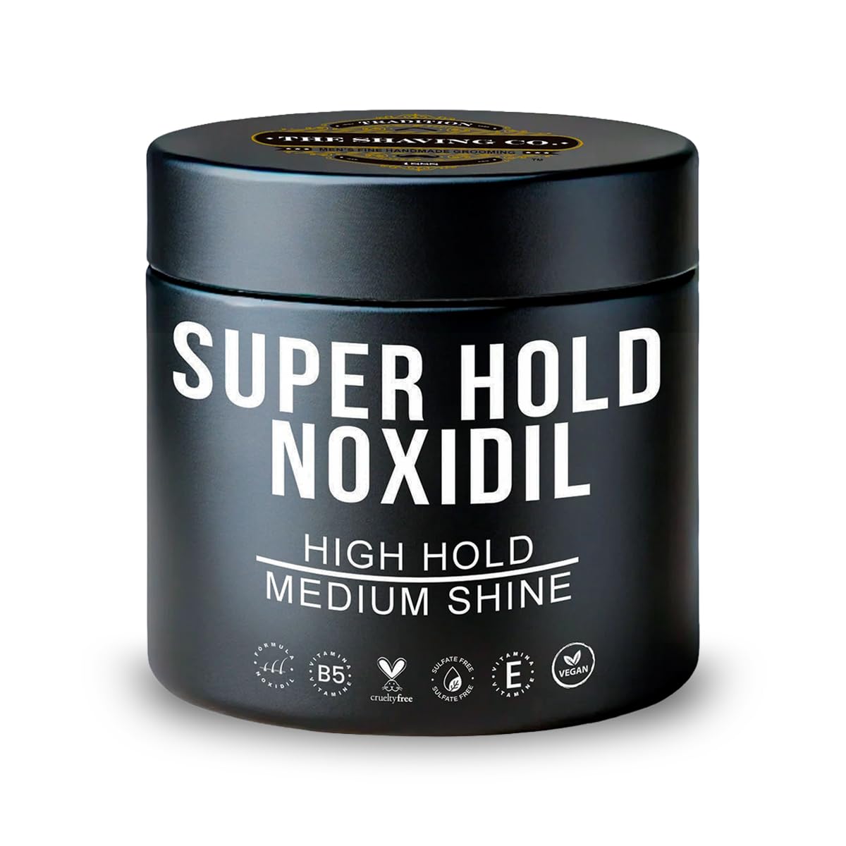 THE SHAVING CO. Pomada para Cabello Super Hold Noxidil - H2 130 gr. Cera para Cabello con Noxidil. Ademas de tener un Pomade Fijacion Alta Brillo Medio. Cuenta con Noxidil que es un auxiliar de crecimiento capilar.