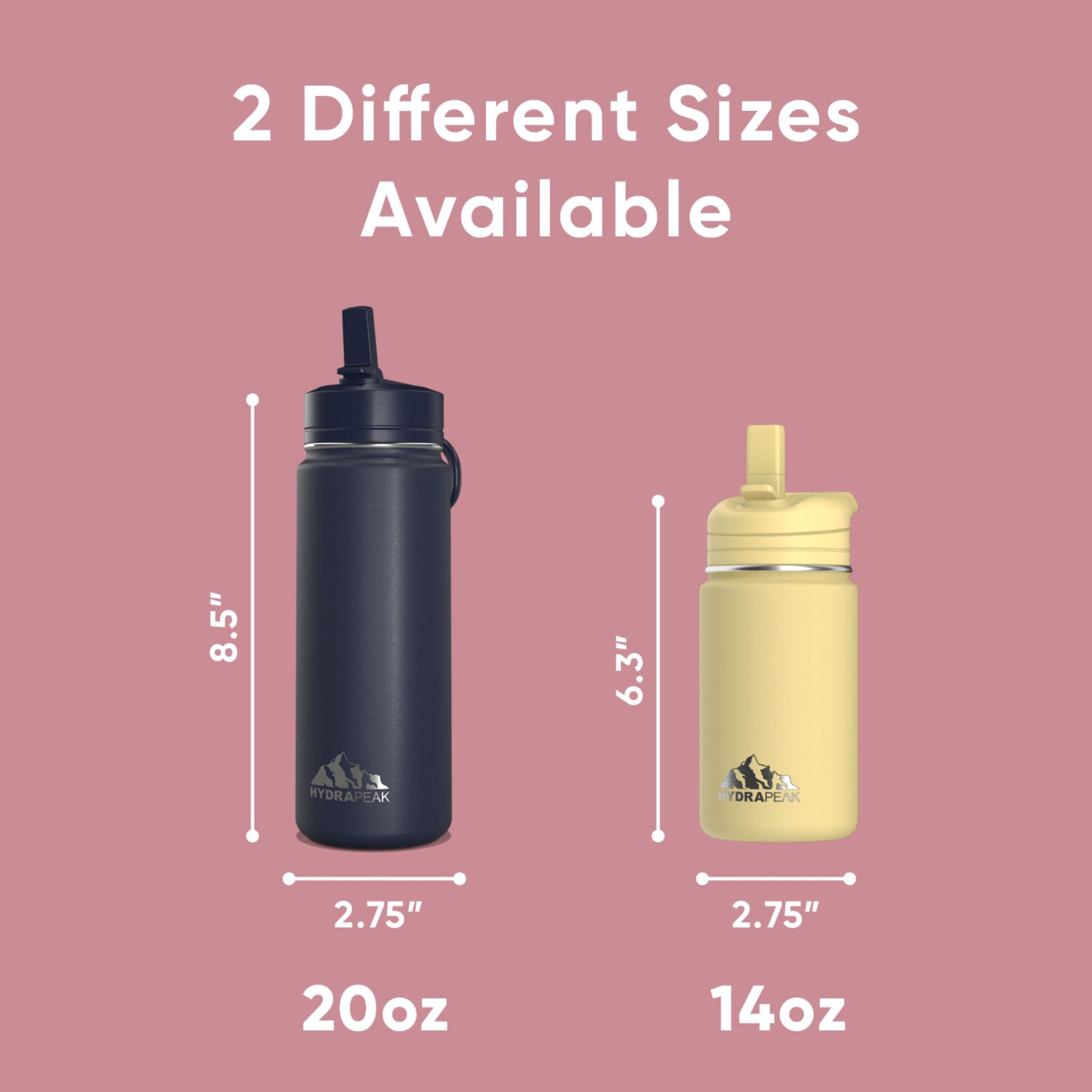 Hydrapeak Botella de agua aislada para niños de 14 onzas con tapa de popote, goma de mascar, 14 onzas, acero inoxidable, termo