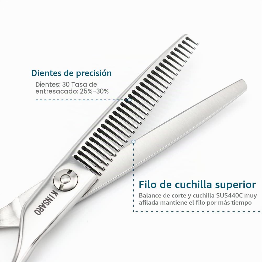 ABCD 6" Barber Hair Thinning Scissors Convex Edge Japan 440C Silvery Professional Thinning Shears Kinsaro