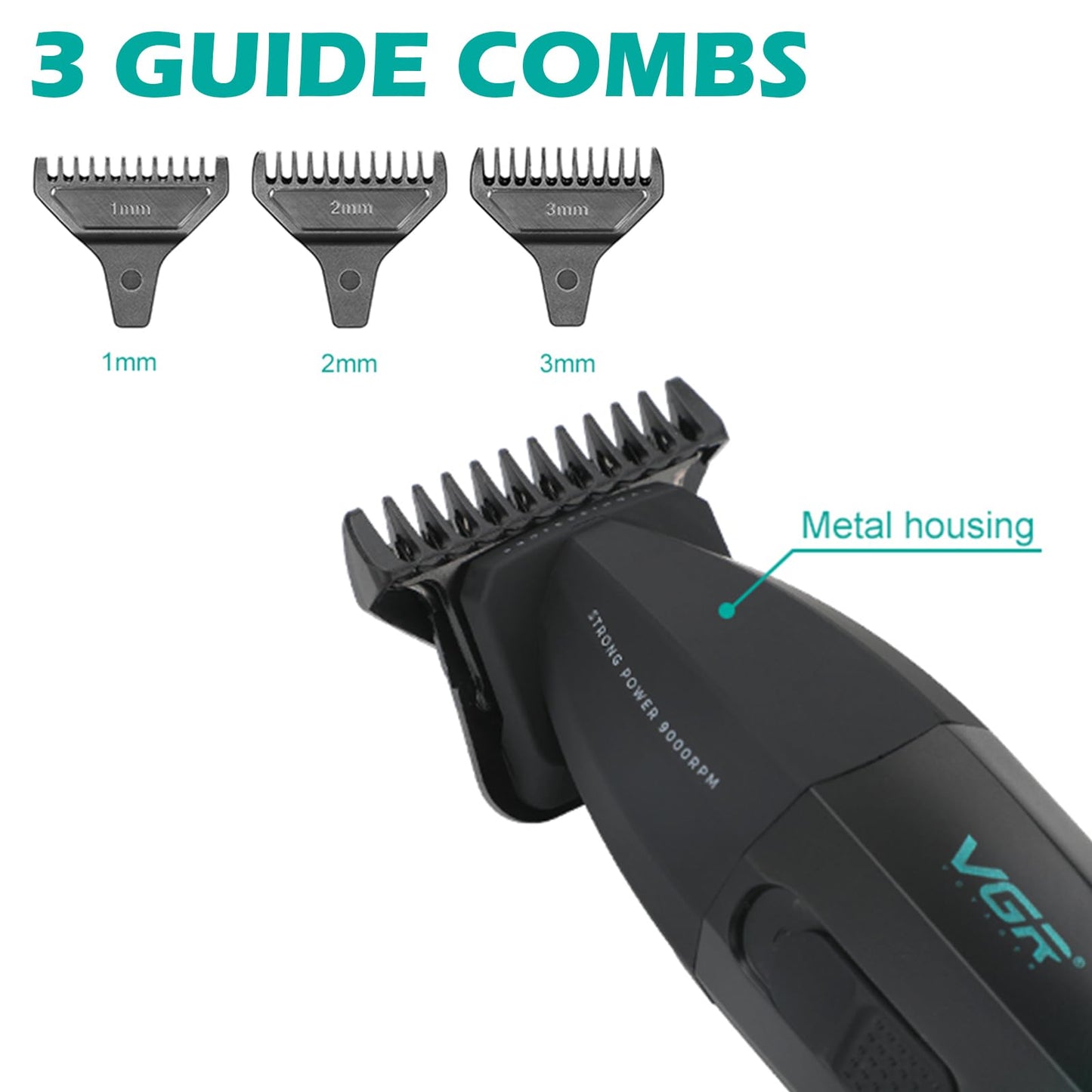 VGR 906 Cortapelos profesional Fresh Fade, recortadora de barba Zero Gapped a 9000 rpm para hombres, cortapelos inalámbrico DLC T-Blade para barberos y recargable por USB, verde