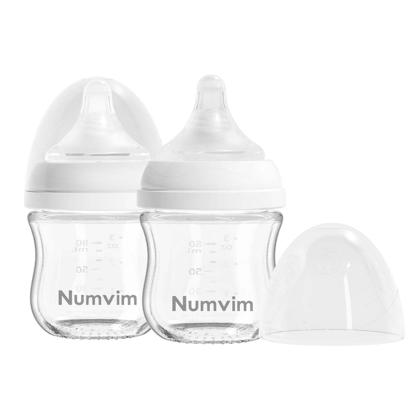 Biberón de Vidrio Natural Flujo Suave y Extra Lento, Biberón para Recién Nacidos con Pezón Anticólico para Bebés de 0 Meses, Incluye Pezones SS (3 oz/80 ml, Paquete de 2)