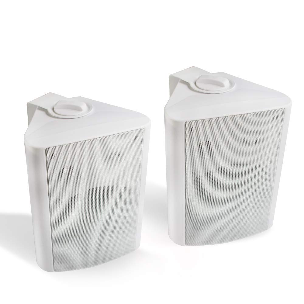 Herdio - Altavoces de Pared para Patio Interior y Exterior de 5.25 Pulgadas, 200 W, Sistema de Montaje en Pared para Todo Tipo de Clima, un par, Blanco