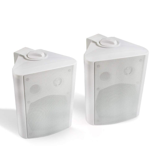 Herdio - Altavoces de Pared para Patio Interior y Exterior de 5.25 Pulgadas, 200 W, Sistema de Montaje en Pared para Todo Tipo de Clima, un par, Blanco