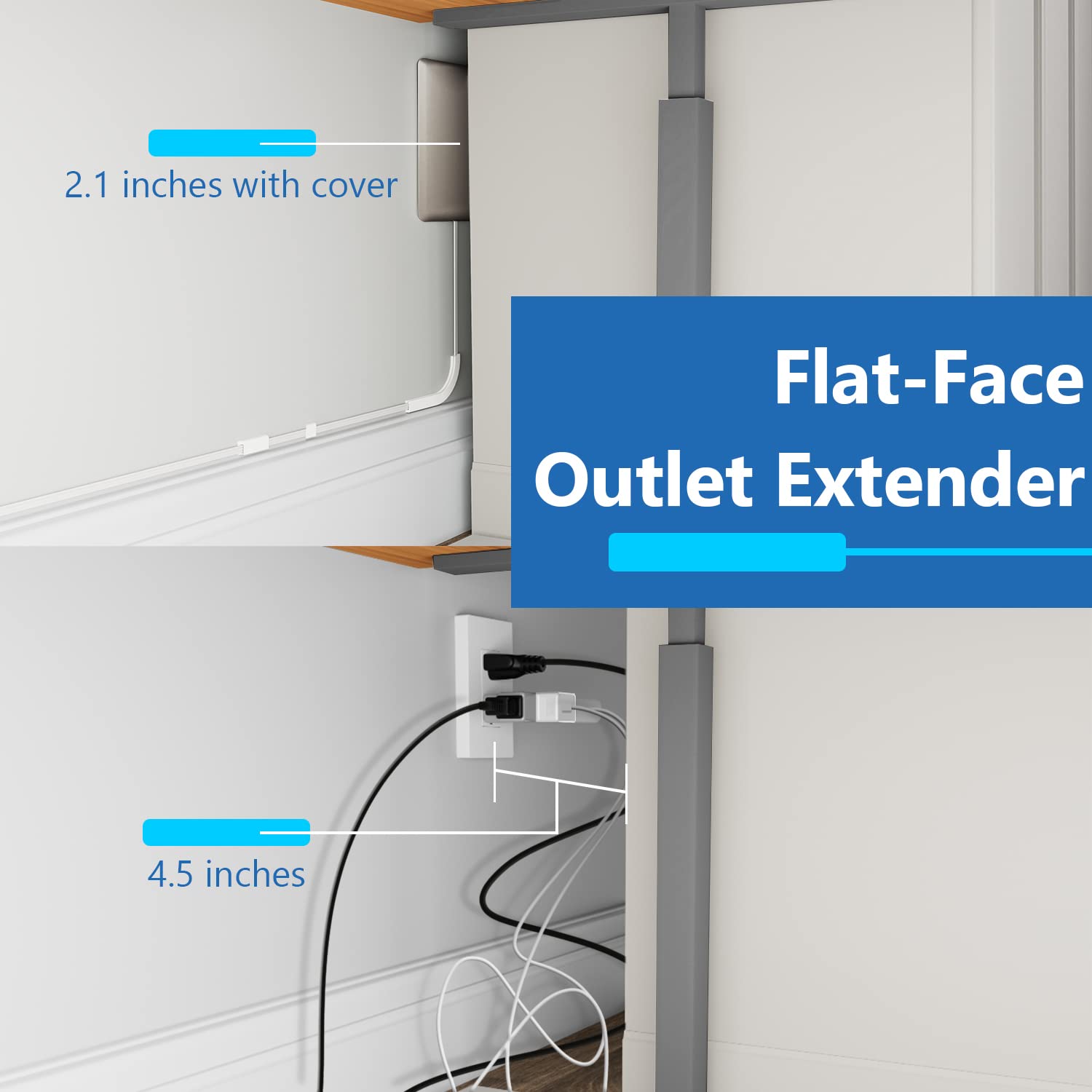 LIDER Extensor de salida de cara plana con 3 receptáculos, enchufe ultrafino de placa de pared con extensor de cable y tira de alimentación de 3 tomas, cable de 8 pies, LWE8-315-NK, listado ETL
