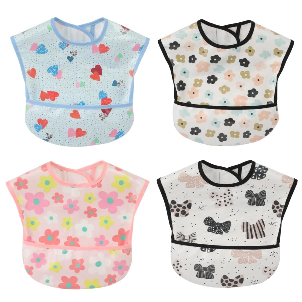 Norinori Babero impermeable para bebé, babero de alimentación con bolsillo para bebé, niño, niña, lavable, 6-51 M