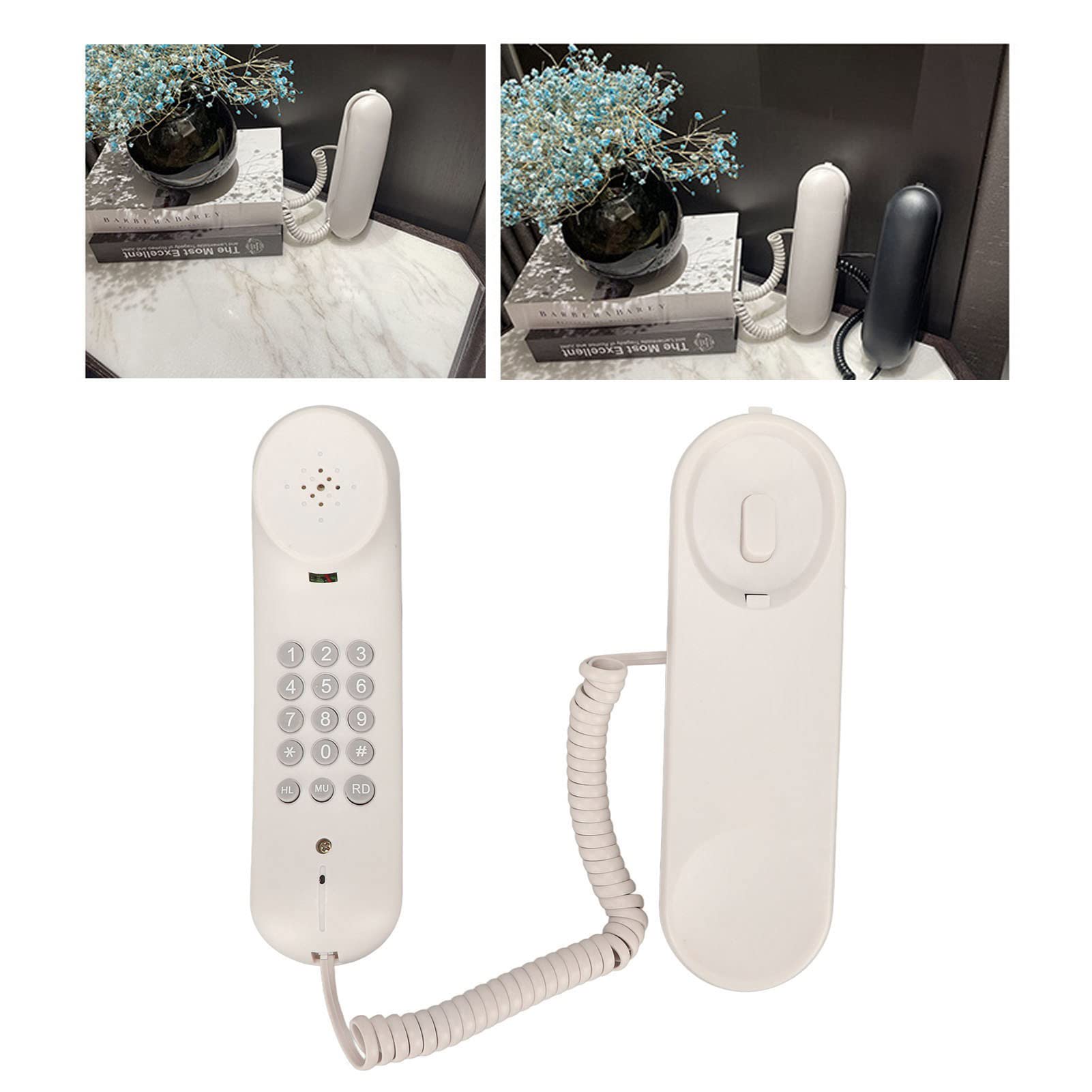 GUPE Teléfono Fijo con Cable, Enchufe de Teléfono de Pared Sensible Al Sonido Claro y Botones Grandes de Rellamada para Hotel para Oficina (Blanco)