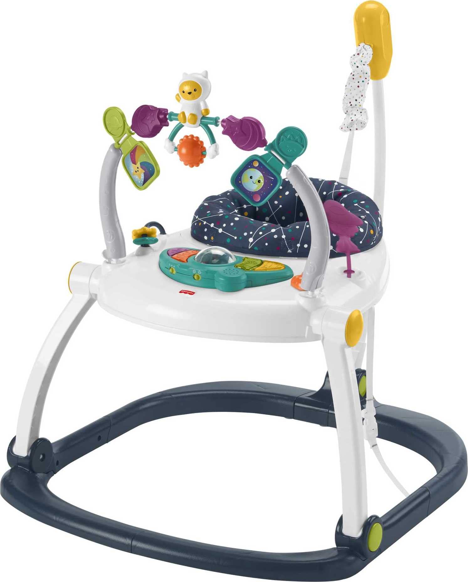 Fisher-Price Jumperoo - Centro de actividades para bebés con luces y sonidos, Astro Kitty SpaceSaver