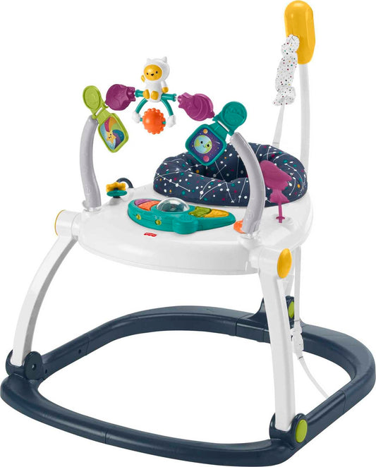 Fisher-Price Jumperoo - Centro de actividades para bebés con luces y sonidos, Astro Kitty SpaceSaver