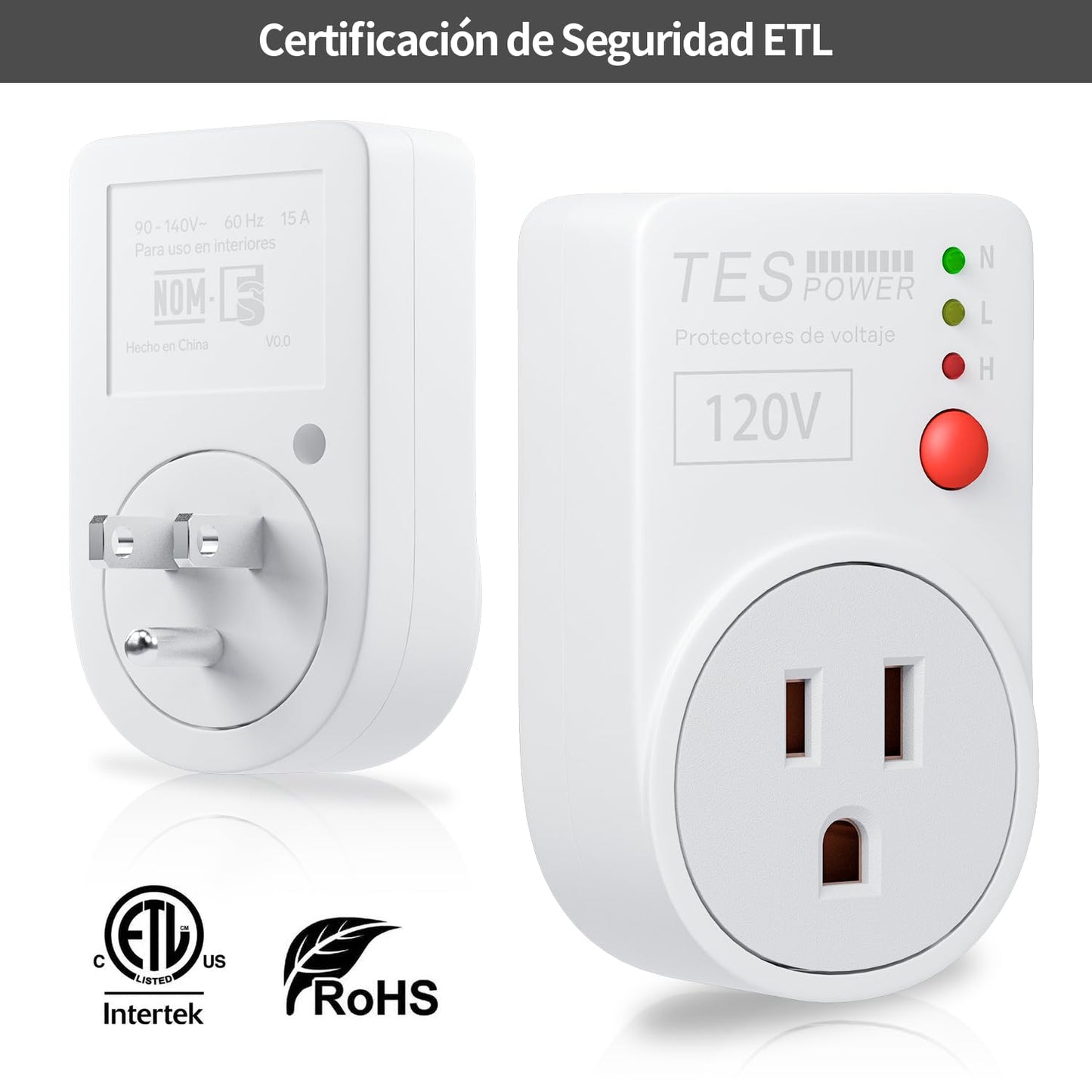 FlyDog 2Pzs Protector de Sobretensión TESPOWER de 120V, con Indicadores LED, Protección contra Voltaje Alto/Bajo, para Hogar y Oficina