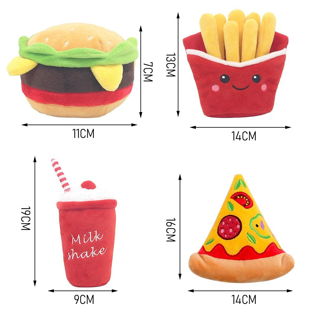 Maedack Juguetes para perros – Duradero, relleno, lindo juguete para masticar y buscar perros – hamburguesas, papas fritas, pizza, batidos (pizza)