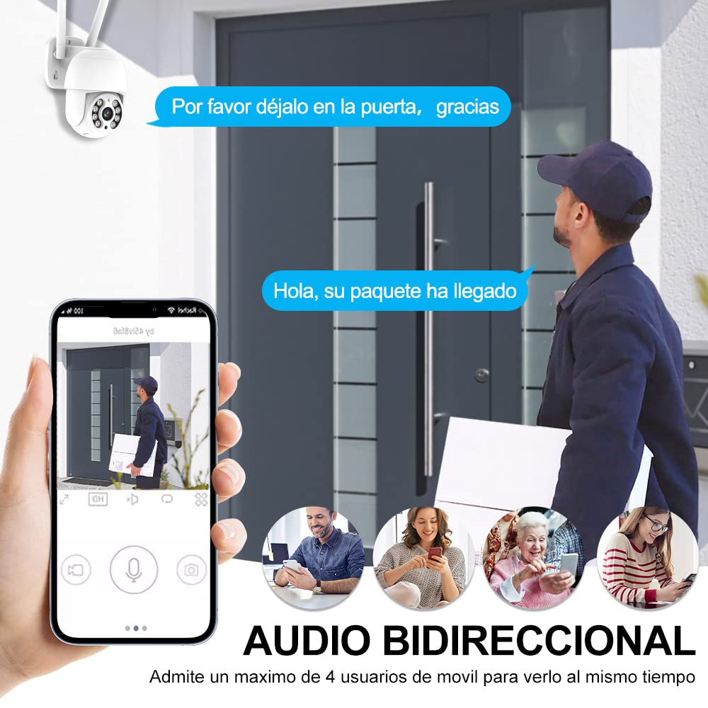 Cámara de Seguridad EASYTAO WiFi 2K 3MP con Alerta y Pan&Tilt 360 Grados Exterior Visión Nocturna Audio Bidireccional Detección de Movimiento Compatible Alexa