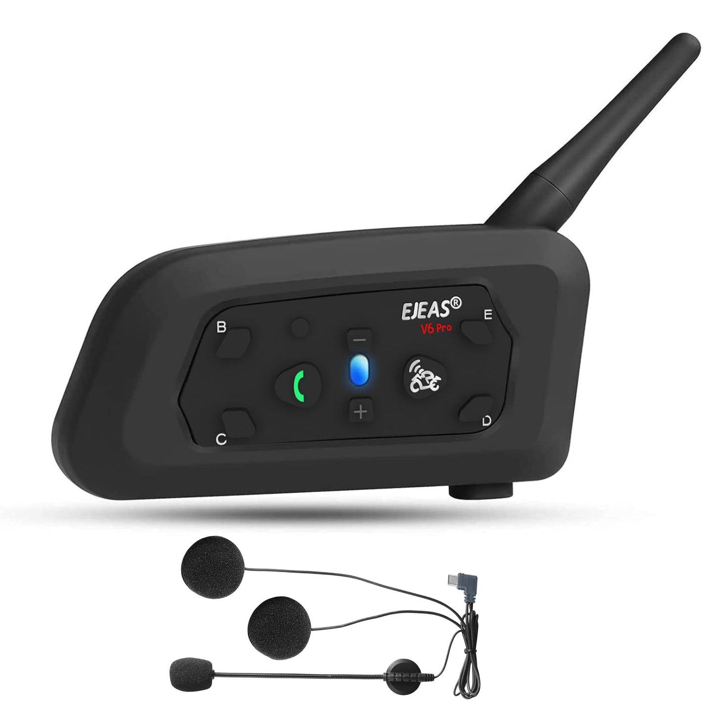 EJEAS V6 Pro Motocicleta Auricular Bluetooth, 2 Riders Intercom Casco Sistema de Comunicación con Auto-contestar la Llamada y la reducción de Ruido para el Motociclismo Esquí y Escalada (1 Pack)