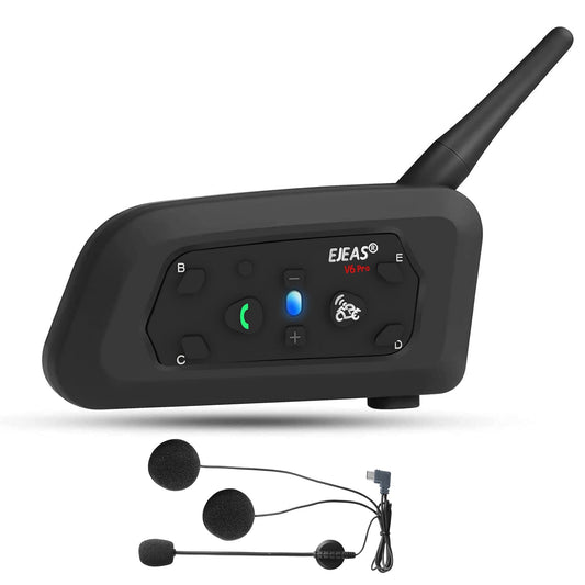 EJEAS V6 Pro Motocicleta Auricular Bluetooth, 2 Riders Intercom Casco Sistema de Comunicación con Auto-contestar la Llamada y la reducción de Ruido para el Motociclismo Esquí y Escalada (1 Pack)