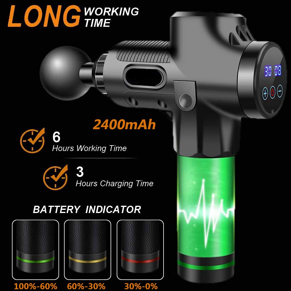 Pistola de masaje muscular, masajeador eléctrico de mano, masajeador muscular de tejido profundo con 10 cabezales de masaje y 30 velocidades ajustables para músculos, hombros, cuello, espalda, piernas y pantorrillas