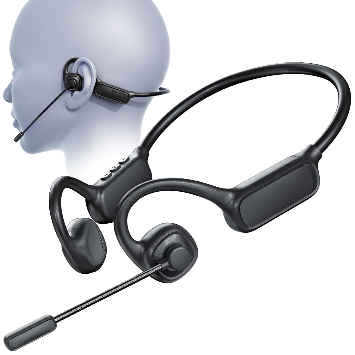 Auriculares Bluetooth QOEKUEY Negro Diseño Deportivo con Micrófono y Sonido Premium