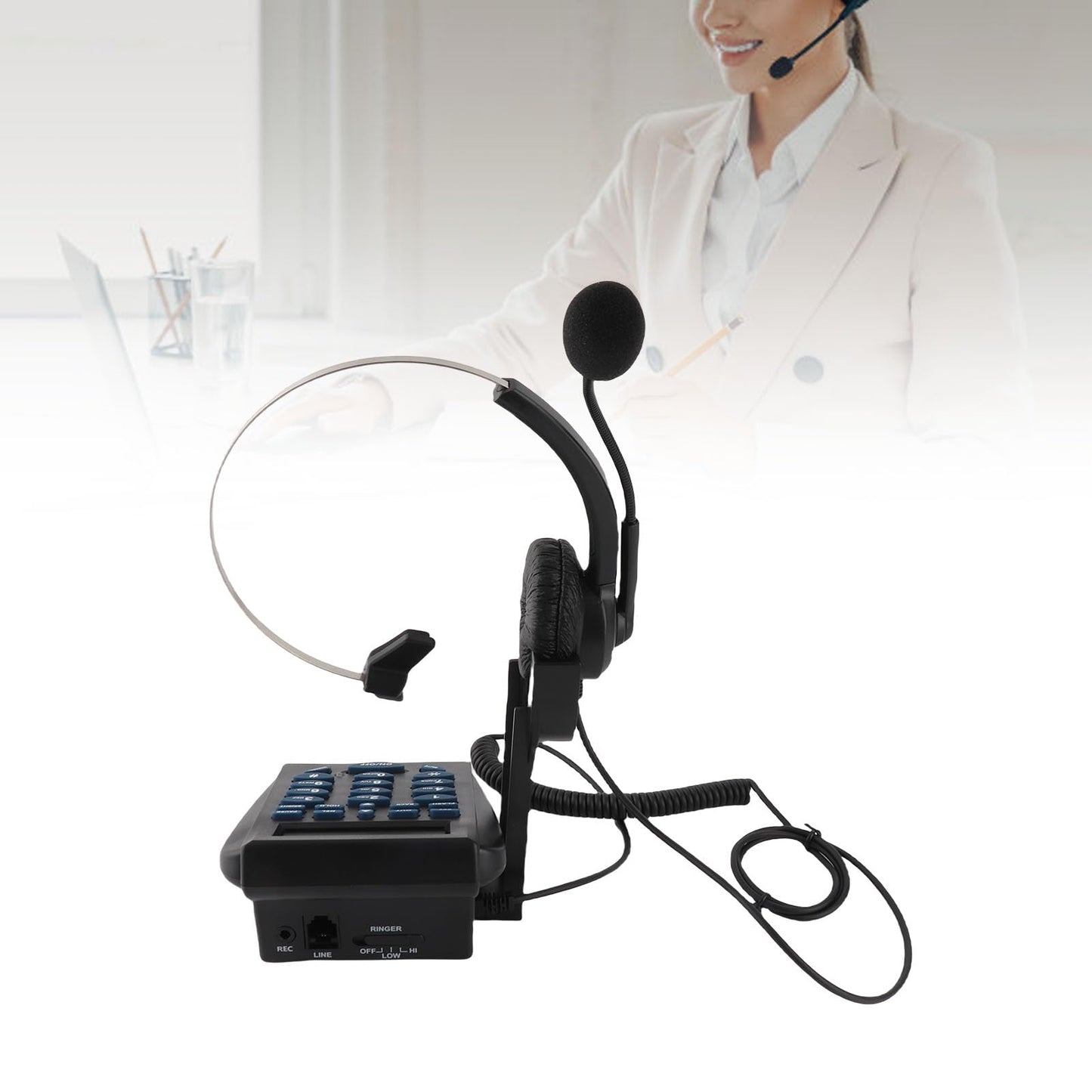 ASHATA Mini FSK/DTMF Business Teléfono Fijo,Centro de Llamadas Teléfono con Auriculares Manos Libres,Call Center Teléfono con Cable Retroiluminación para Oficina,Contestar Automática/Manual