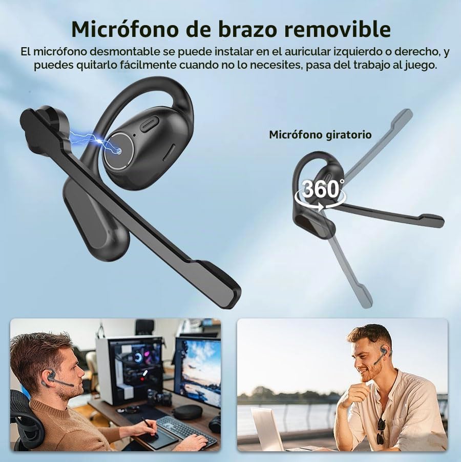 Audífonos Xuuly Abiertos Oído con Ganchos Bluetooth 5.4 con Micrófono Desmontable y Cancelación Ruido Inalámbricos con Estuche de Carga
