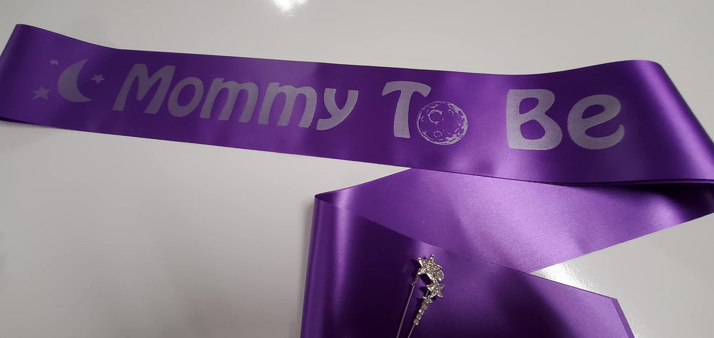 Mommy Sash & Daddy to Be - Pin de botón para Galaxy Baby Shower It's a Girl Boy para que los padres lo lleven, color morado con purpurina