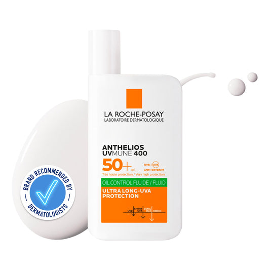 Protector solar Anthelios UV MUNE 400 Oil Free con FPS 50+ para control de brillo y protección total. ¡Compra en línea y protege tu piel del sol!