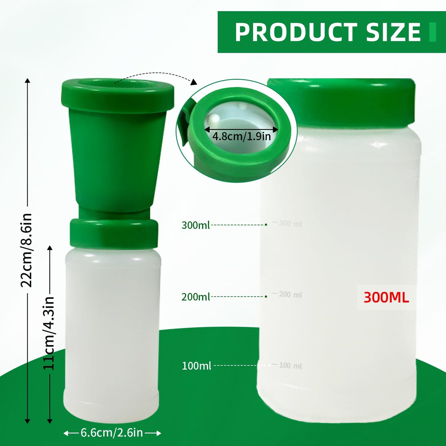 Paquete de 3 tazas de tetina, desinfección de limpieza de pezones sin reflujo, taza de inmersión para vaca, oveja, cabra, tetina sin retorno, 300 ml (verde)
