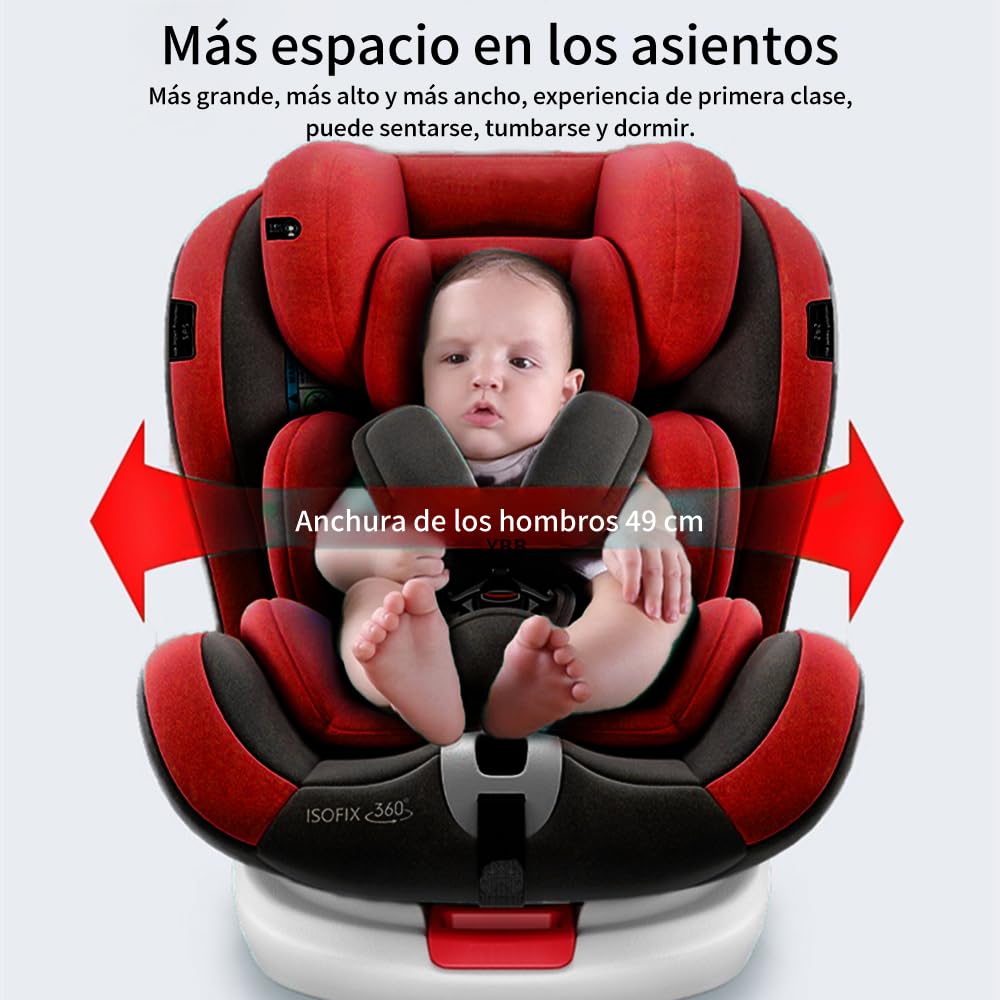 FINYQBET Autoasientos para Bebé, Asiento para Bebé Carro 3 en 1,Crecimiento Sostenible, Seguro y con Rotación 360°,Arnés de Cinco Puntos y Protección Biónica rojo