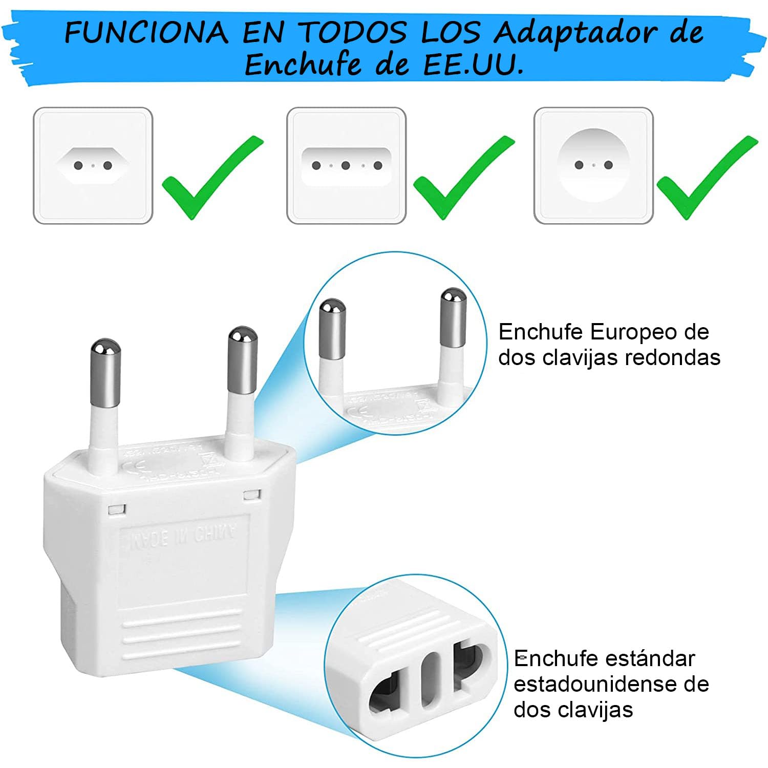 Adaptador de Enchufe MHKBD Blanco 4 Unidades para EE.UU. a Europa
