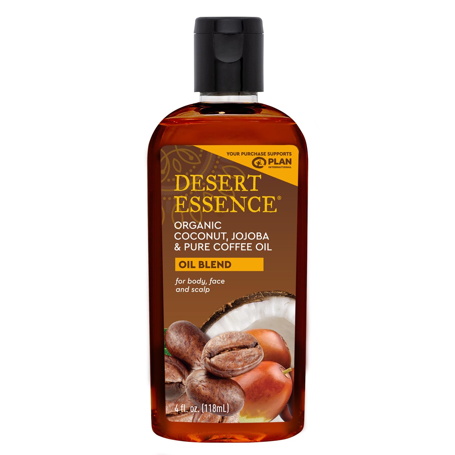 Desert Essence - Aceite Orgánico de Coco, Jojoba y Café Puro Para Cara y Cabello 118ml