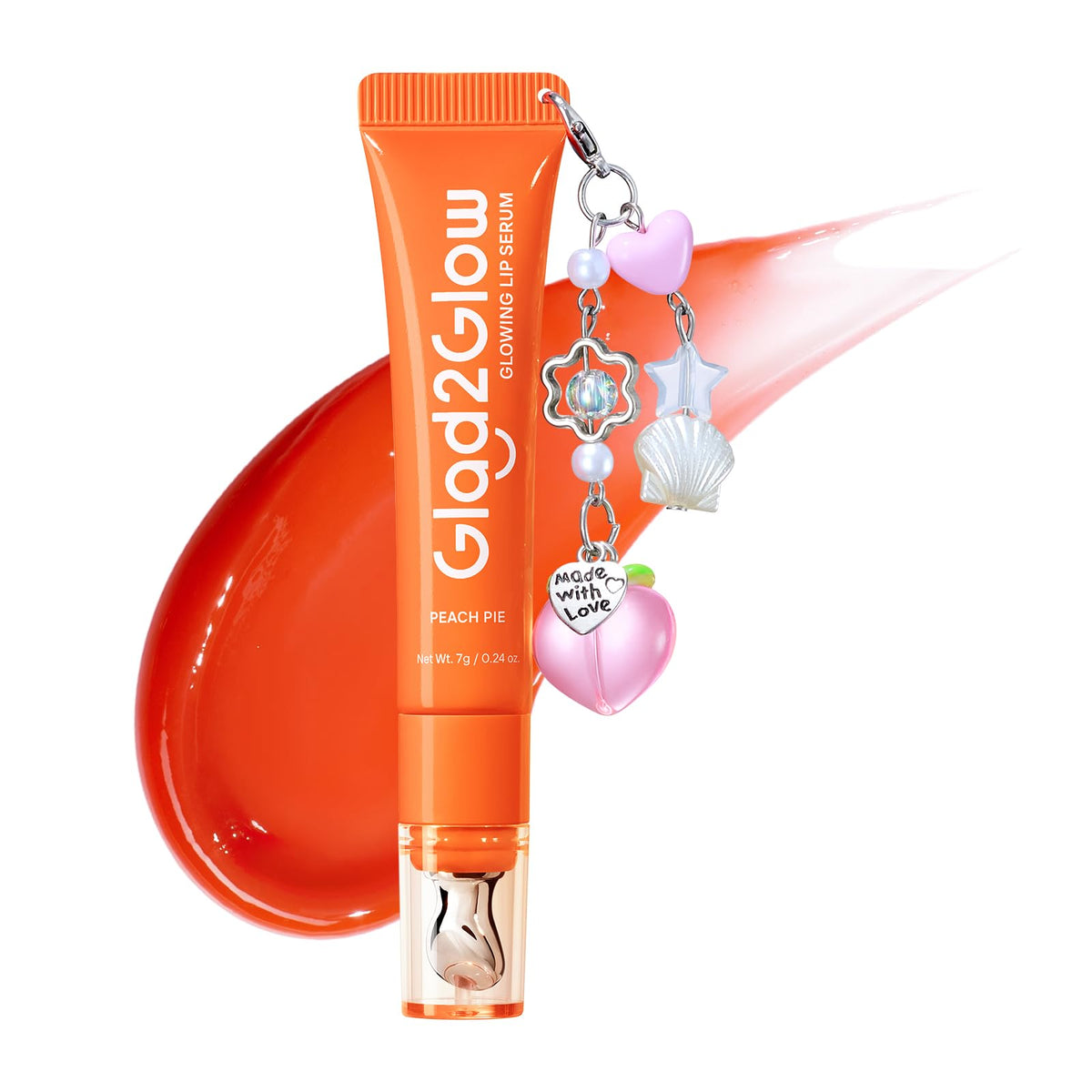 Glad2Glow sérum labial 3 en 1 con efecto iluminador, bálsamo labial con color con VC-IP y Vitamin E, brillo ligero no pegajoso con charm a juego (02 Peach)