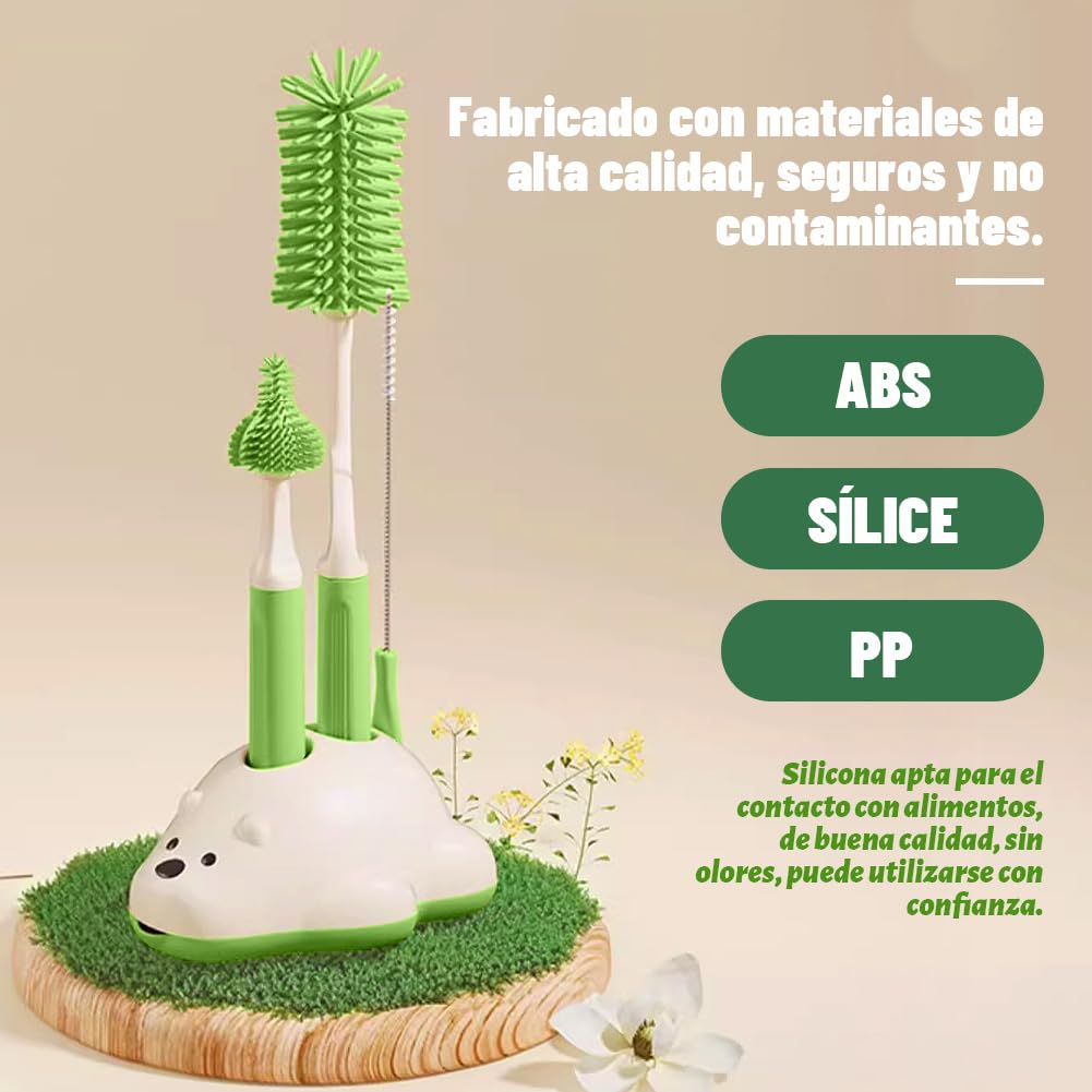 EDWINAYY Juego de Cepillo para Biberones, 4 EN 1 Multifunción, Verde