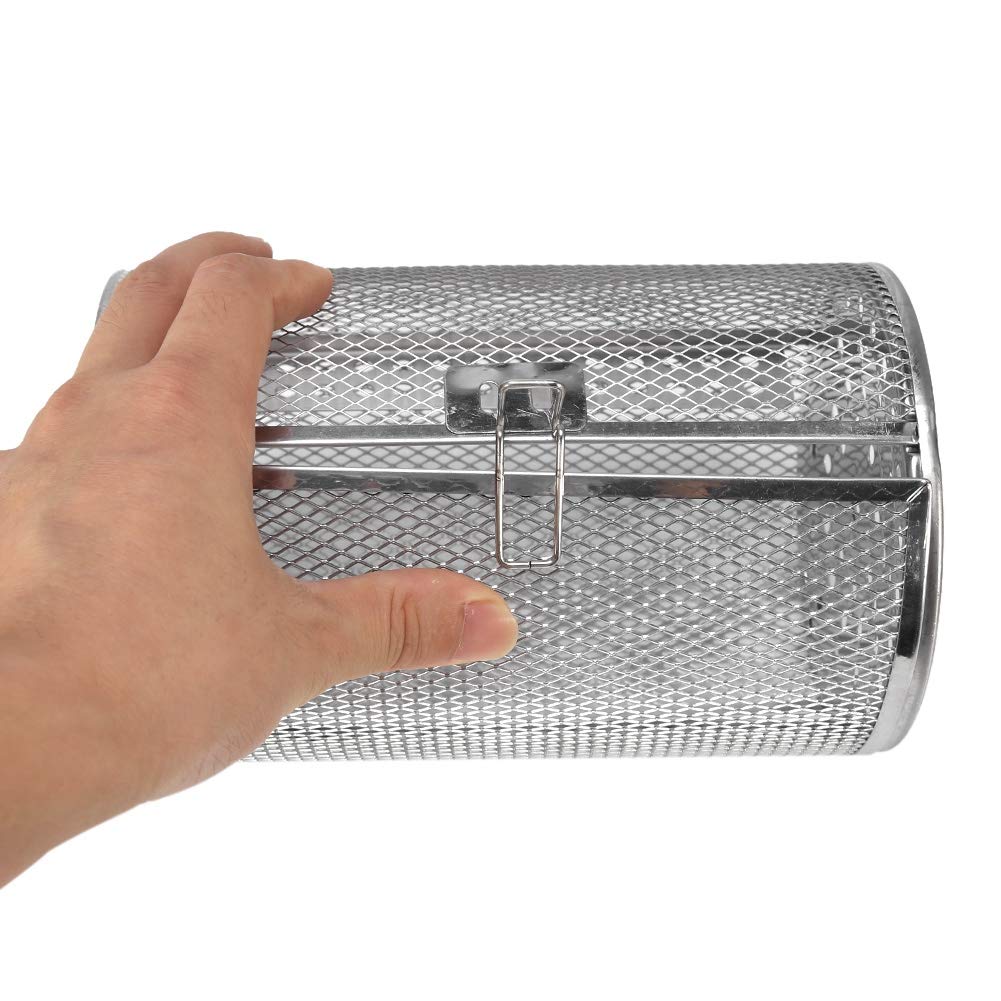 LANTRO JS - Cesta de horno de 1 pieza, parrilla de barbacoa de acero inoxidable, cesta de horno de tambor tostador de 12 * 18 cm para frutas secas para hornear