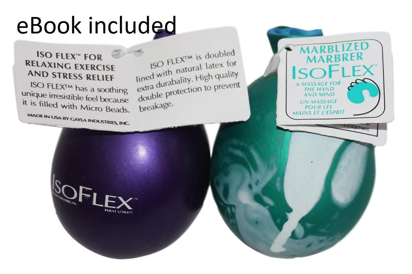 Isoflex Pelota de terapia de manos y ejercicio con un libro electrónico. 2 unidades, un color sólido y uno mármolizado. Ideal para aliviar el estrés, ejercicio de mano y muñeca para ADD/TDAH, para todas las edades (varios colores)