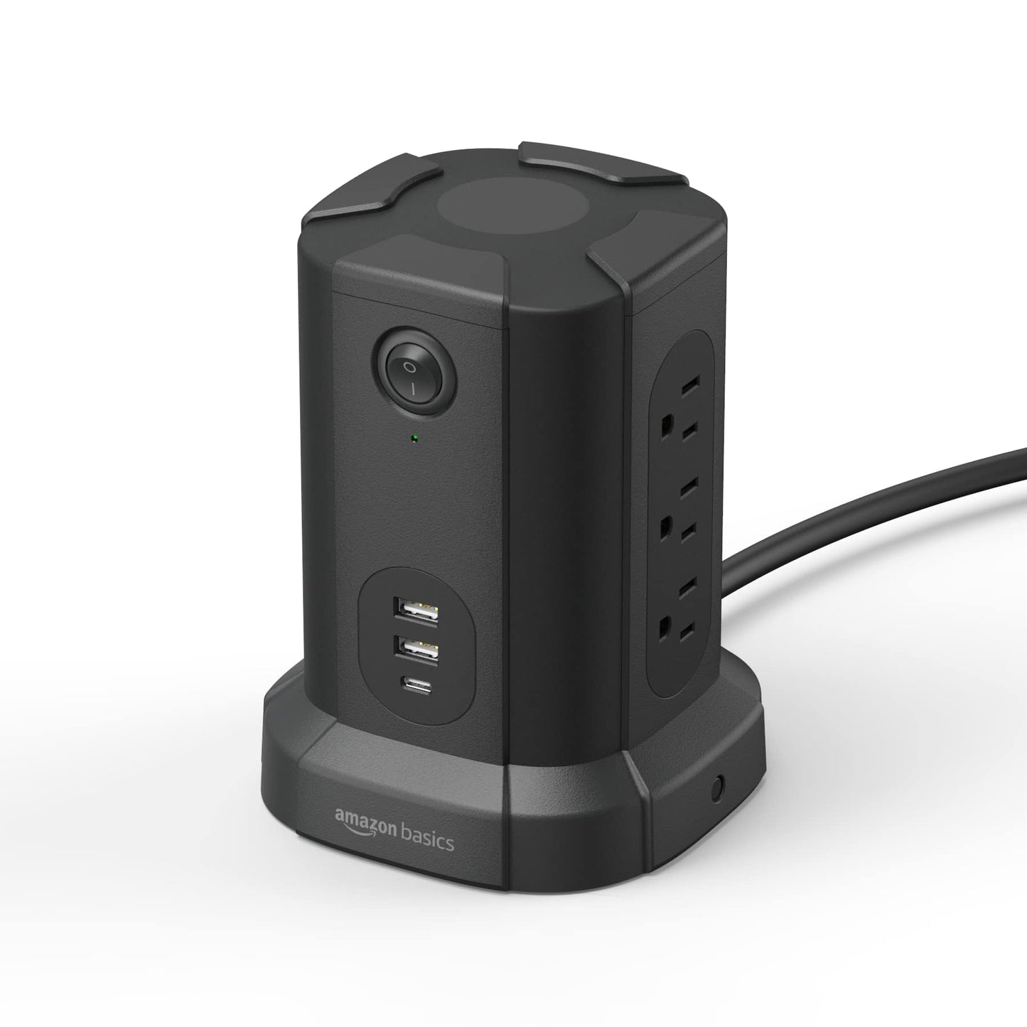 Amazon Basics Power Strip Tower Surge Protector 1080J, 9 Outlet, USB-C, 2 USB-A Port, 15A, 6ft Cord