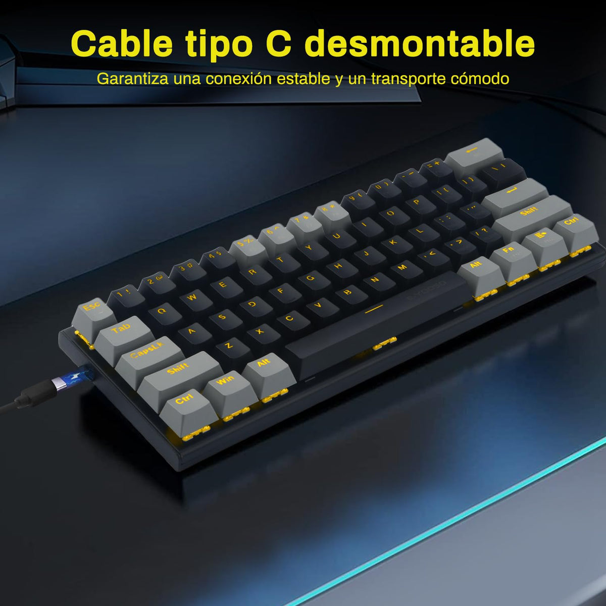 Teclado Mecánico TERPORT Z11 Amarillo Compacto 60% Gaming Alámbrico Anti-Ghosting