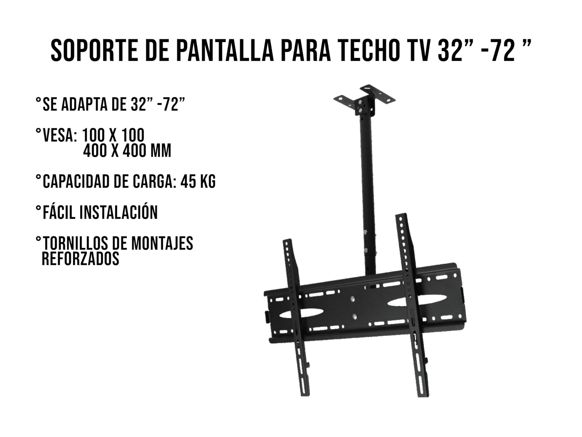 CONTROL EXPERT Soporte para Pantalla de Techo 32 A 72 Pulgadas Movible Soporta hasta 45 Kg