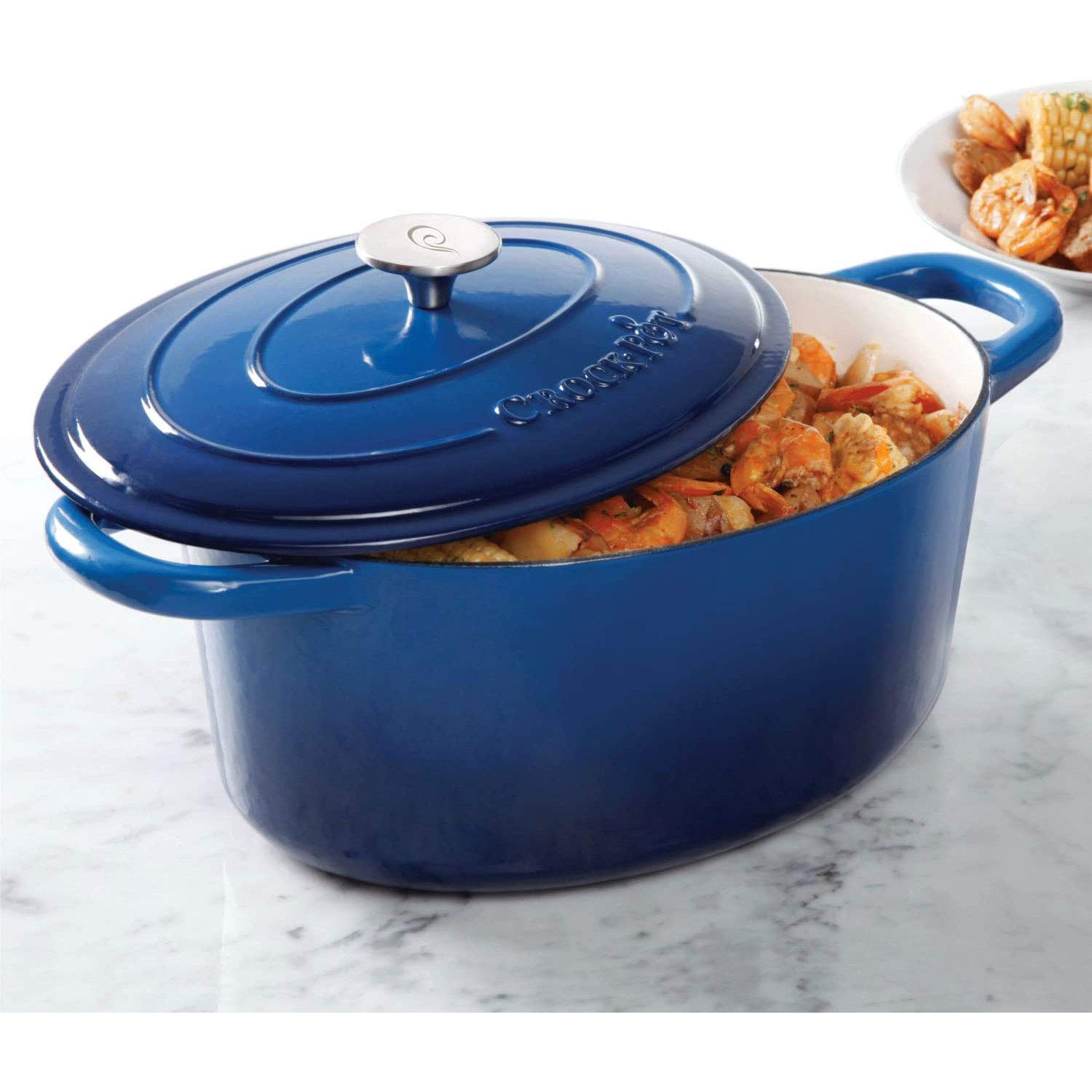 Crock Pot Olla, Horno ovalado holandés, Azul, 7-Quart, 1