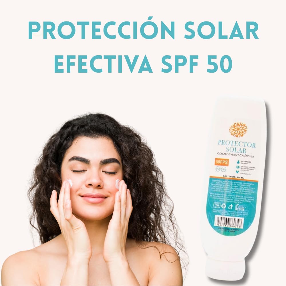 Protector Solar Lenico SPF 50 con Caléndula y Aloe Vera | 150 ml | Resistente al Agua, Hidratante y Ligero | Protección Efectiva para Todo Tipo de Piel