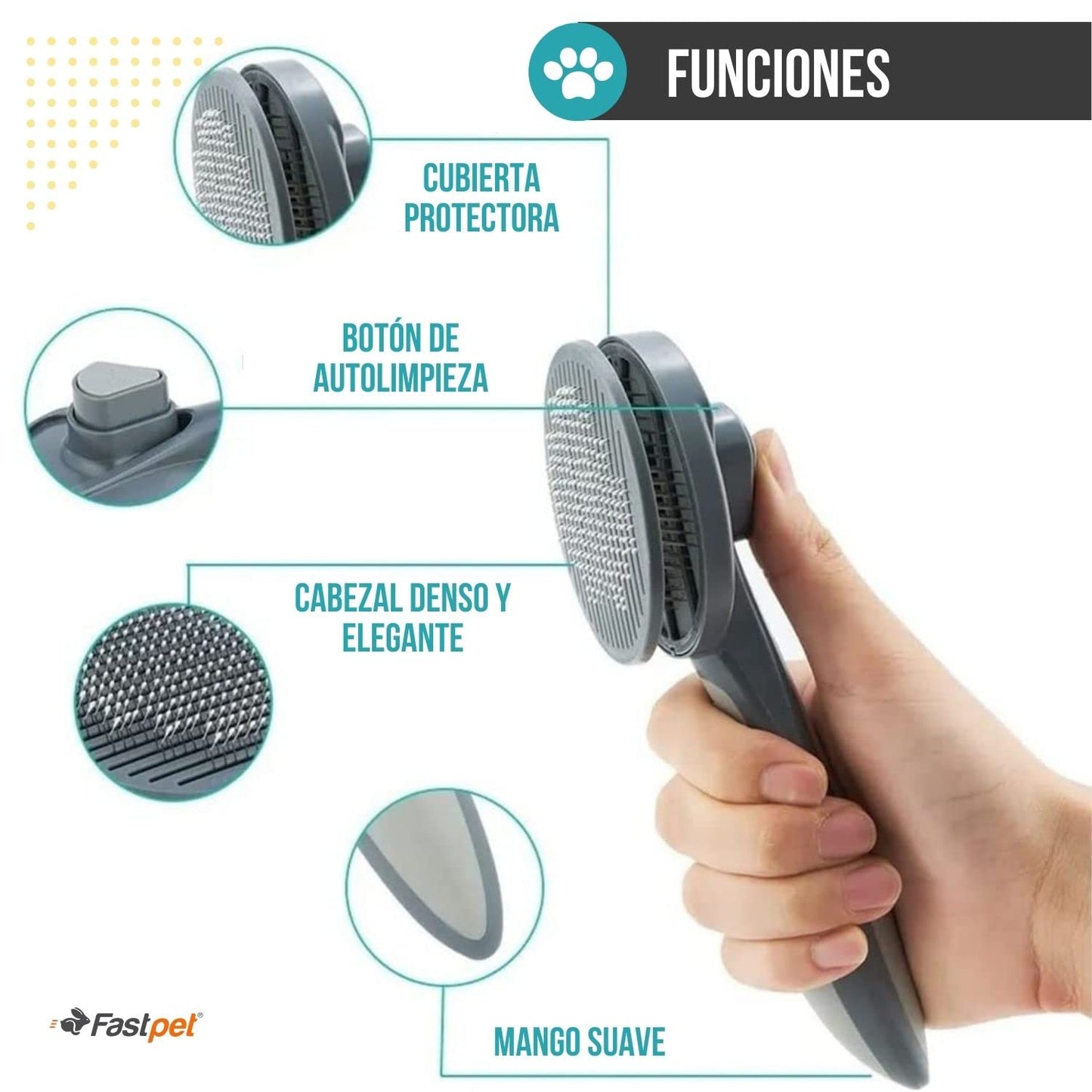 Fastpet Cepillo Automático para perro 2-EN-1 Quita Pelos de Mascotas, Cepillo de Limpieza y peinado para Perros y Gatos para Eliminar el pelo de Mascotas, Masaje y estilizar.