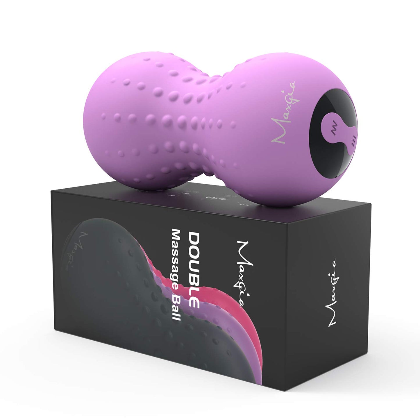 Bola de Masaje Vibratoria Maxgia Púrpura con Calefacción y Doble Rodillo para Liberación Miofascial y Alivio del Dolor
