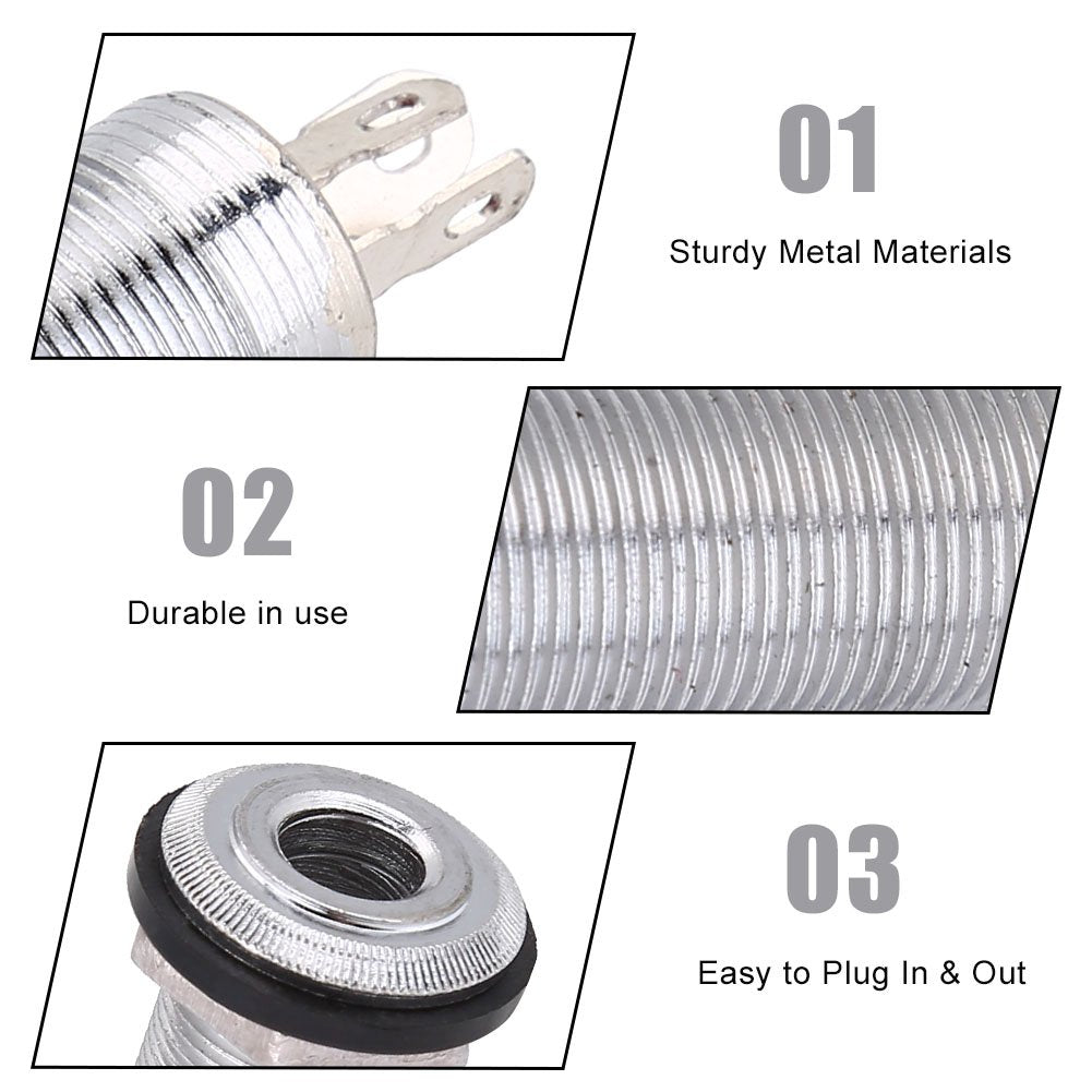 Vbestlife Jack Guitarra Electrica,Toma De Enchufe para Guitarra Eléctrica, Enchufe Toma De Salida Entrada Jack Cilindro Roscado para Pastilla De Bajo Guitarra (Plata)