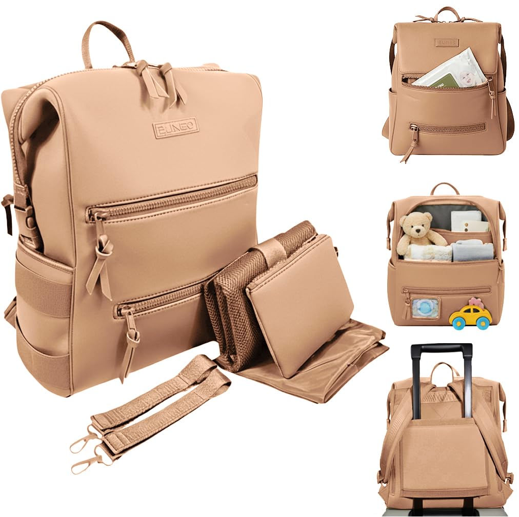 Mochila ligera de neopreno resistente al agua con almohadilla de cambio, correas para ruedas, bolsa húmeda y bolsa, caqui, L