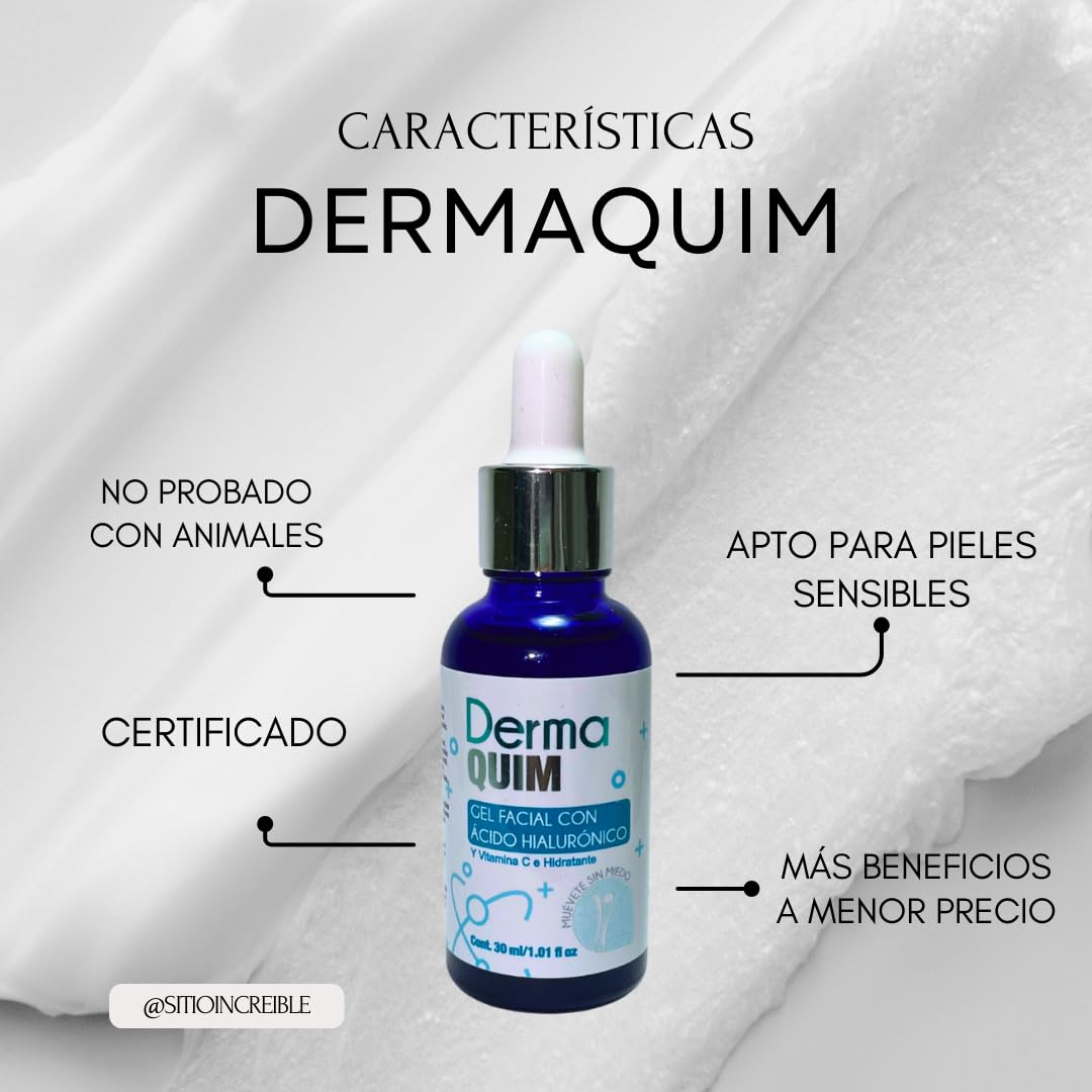 DERMAQUIM - Potente Anti Edad con Ácido Hialurónico, Colágeno, Vitamina C, Vitamina E, Sábila, Elastina y Alantoina - Facial, Previene y Reduce Arrugas, Líneas de Expresión y Manchas (60, Gramos)