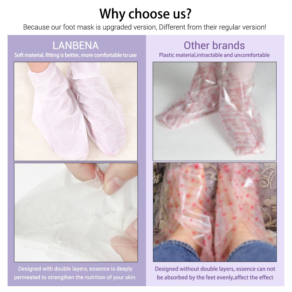 LANBENA | Kit 2 Pares de Mascarillas Exfoliantes De Pies Lanbena Elimina Piel Muerta Suaviza El Talón Y Lo Aclara