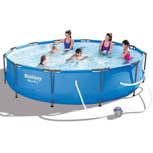 Bestway Alberca Redonda Steel Pro MAX c/Estructura Azul 3.66x76cm(12x30pulg), Capacidad 6,473Lts, Contiene: Bomba y Filtro