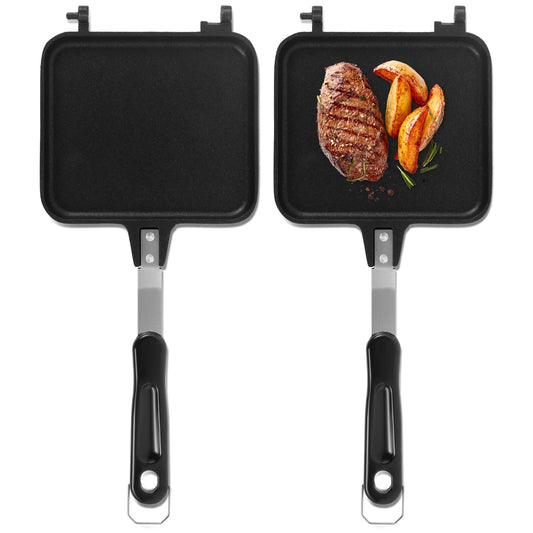 Bigjvbfv - Sartén de doble cara, sándwichera, de aleación de aluminio, sartén antiadherente, para sándwiches desmontable, para sándwiches, con mango antiincrustante, para hacer sándwiches