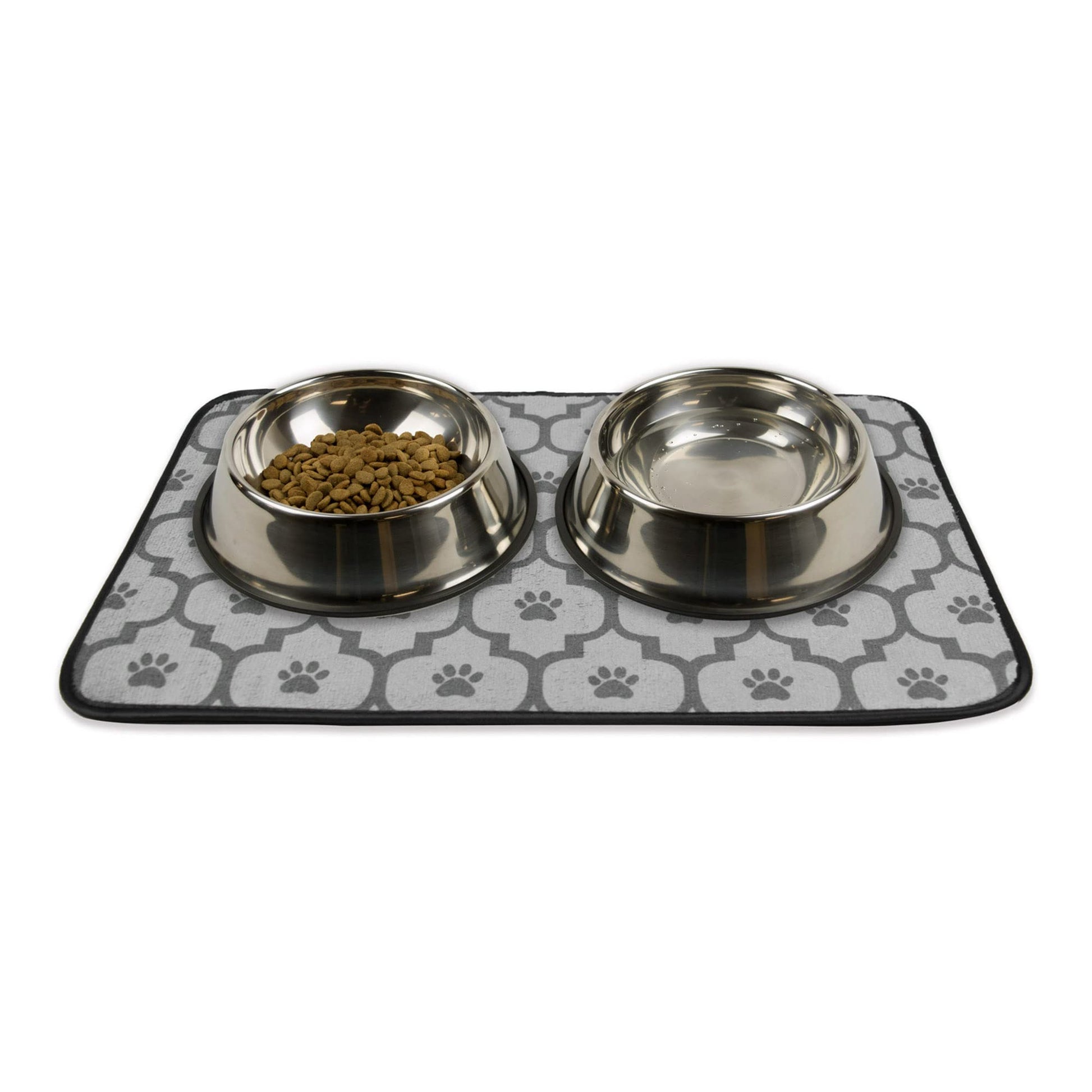 Bone Dry DII Lattice Paw Print Pet Mat for Food, Water, Treats in Microfiber for Maximum Absorbency - Gray,12x18