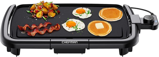 Chefman Plancha eléctrica con control de temperatura extraíble, parrilla ideal para hamburguesas, huevos, plancha para panqueques, superficie de cocción antiadherente fácil de limpiar 10 x 16 pulgadas