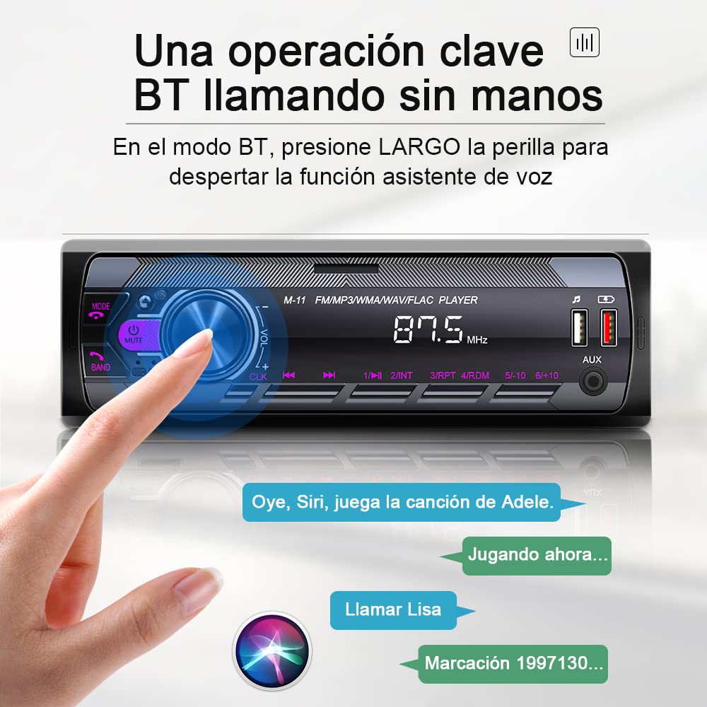 HIMICAR Autoestereo Reproductor Estereo para Automovil MP3, Control por Voz, Dual USB Apoyar AUX/TF/Disco U/FM Bluetooth Estereos con Tarjeta, Llamada Bluetooth + Control Remoto FM