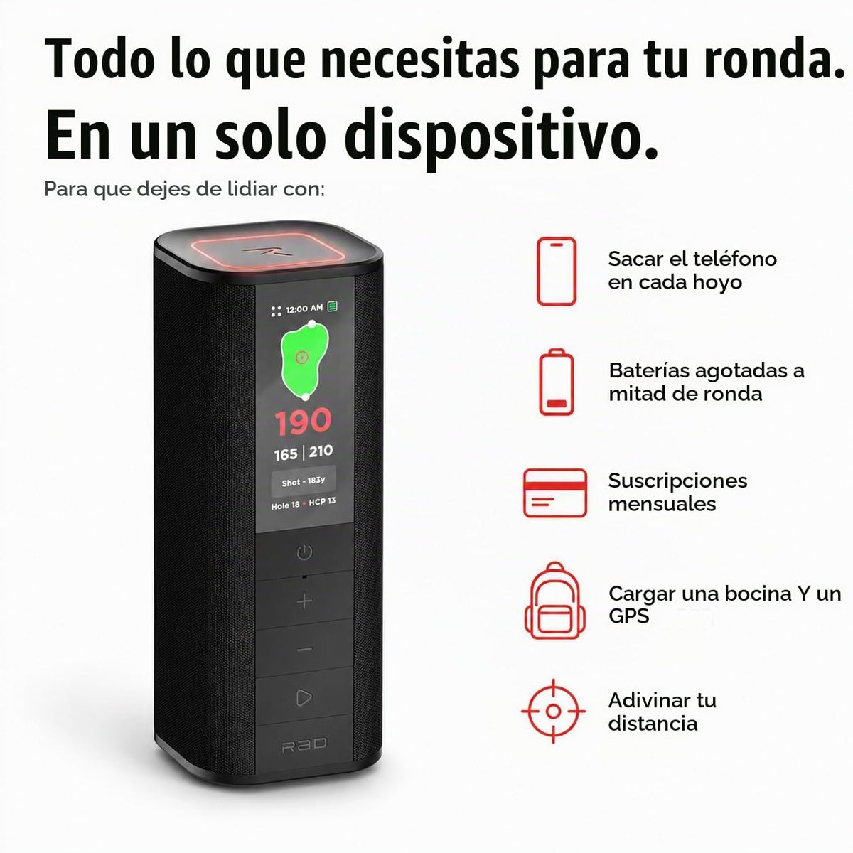 Altavoz GPS Sound Pro Golf Negro con Puntuación de Voz y Carrito de Golf Magnético